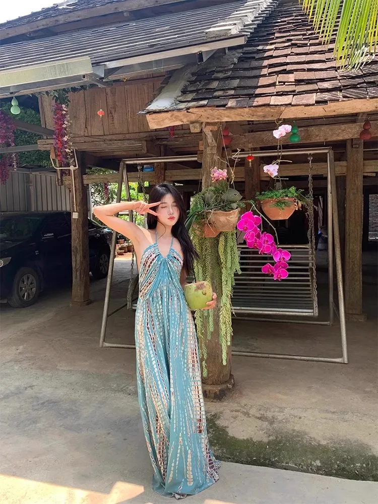 Women's Bohemian Halter Sling Dress - Retro Style Sexy Backless Seaside Holiday Dress for Women, Xishuangbanna Thailand Inspired showcase 3