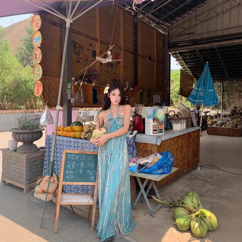 Women's Bohemian Halter Sling Dress - Retro Style Sexy Backless Seaside Holiday Dress for Women, Xishuangbanna Thailand Inspired thumbnail 3