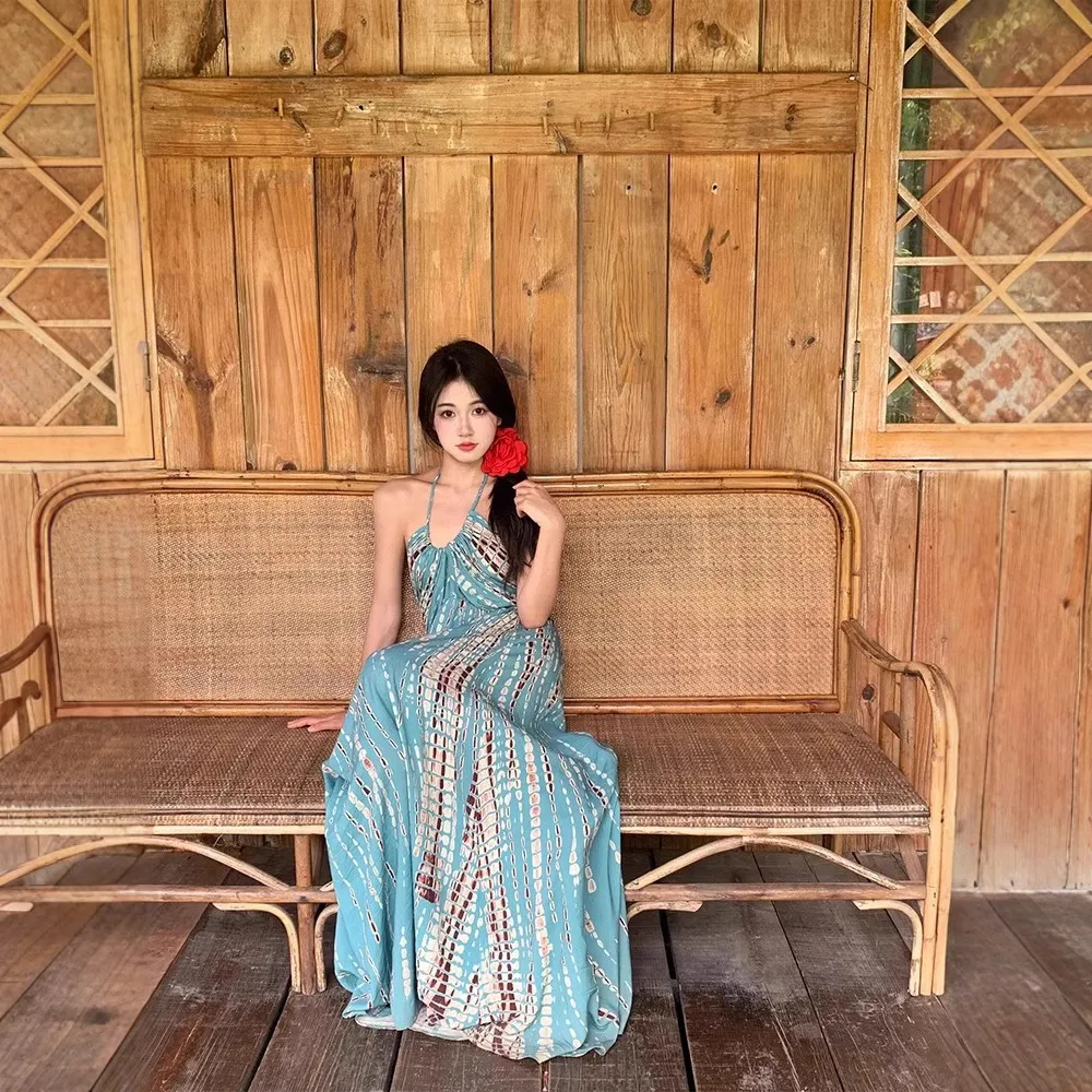 Women's Bohemian Halter Sling Dress - Retro Style Sexy Backless Seaside Holiday Dress for Women, Xishuangbanna Thailand Inspired thumbnail 2