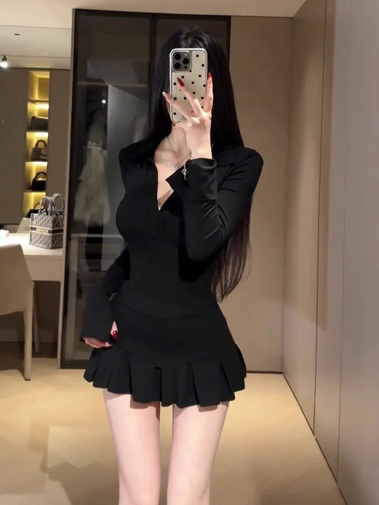 Girls' Black Dress Autumn Winter Slim Fit Hip Skirt Spring Suit - High Grade Royal Sister Style Children's Clothing showcase 1
