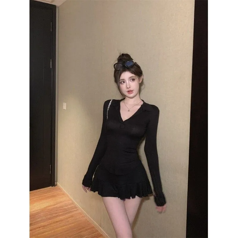 Girls' Black Dress Autumn Winter Slim Fit Hip Skirt Spring Suit - High Grade Royal Sister Style Children's Clothing showcase 6