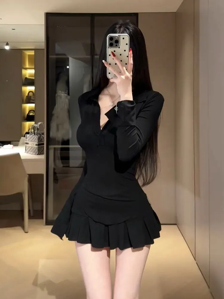 Girls' Black Dress Autumn Winter Slim Fit Hip Skirt Spring Suit - High Grade Royal Sister Style Children's Clothing thumbnail 7