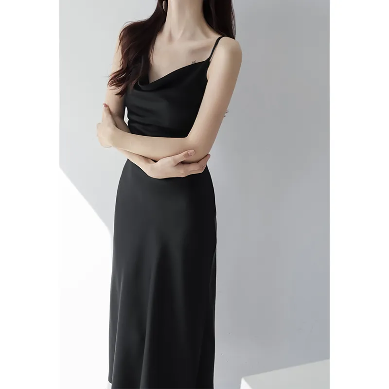 Women's Acetic Satin Sling Dress - Sleeveless Summer Dress with Collar - Elegant Party Cocktail Dress for Ladies 2024 thumbnail 6