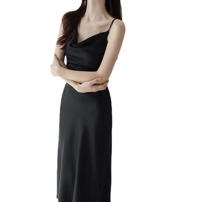 Women's Acetic Satin Sling Dress - Sleeveless Summer Dress with Collar - Elegant Party Cocktail Dress for Ladies 2024 thumbnail 5