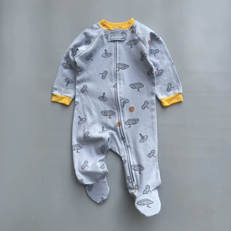 Baby Two-Way Zipper Climbing Clothes - Spring/Autumn Long Sleeve Footed Jumpsuit - Newborn Infant Sleepwear Outfit - Class A Cotton Romper thumbnail 7