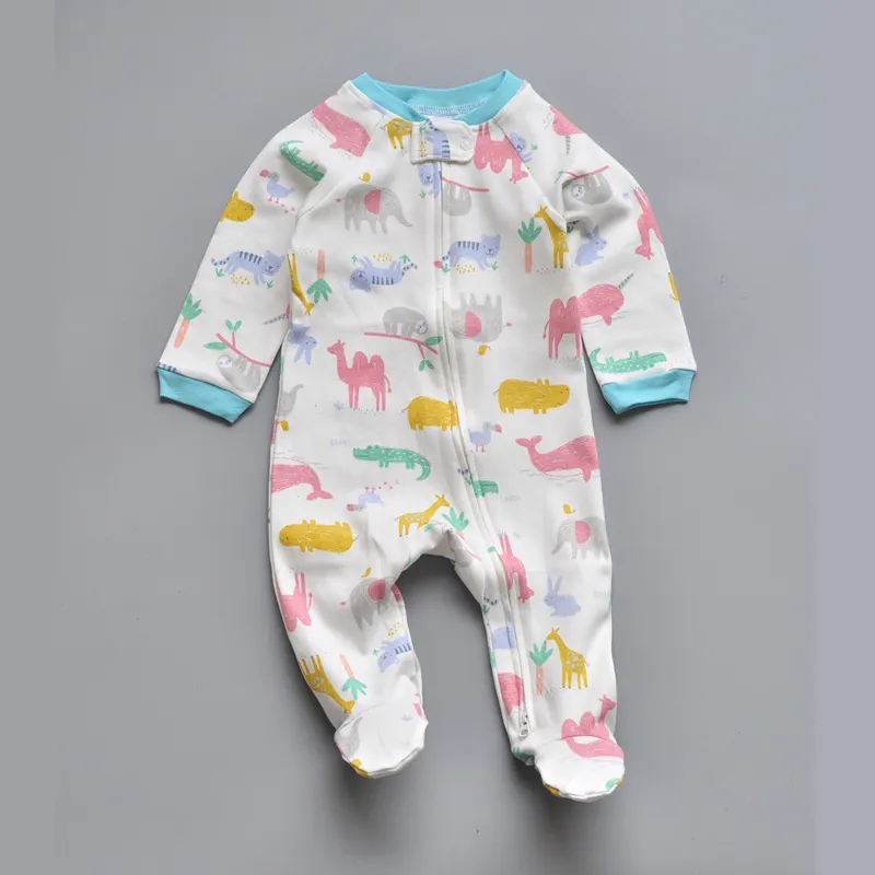 Baby Two-Way Zipper Climbing Clothes - Spring/Autumn Long Sleeve Footed Jumpsuit - Newborn Infant Sleepwear Outfit - Class A Cotton Romper thumbnail 3