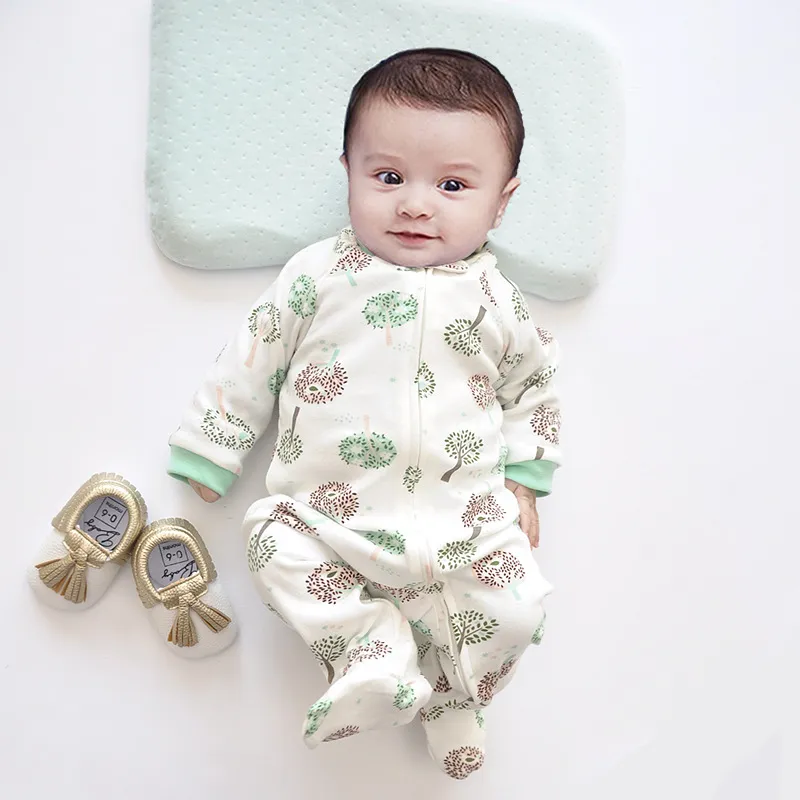 Baby Two-Way Zipper Climbing Clothes - Spring/Autumn Long Sleeve Footed Jumpsuit - Newborn Infant Sleepwear Outfit - Class A Cotton Romper thumbnail 2