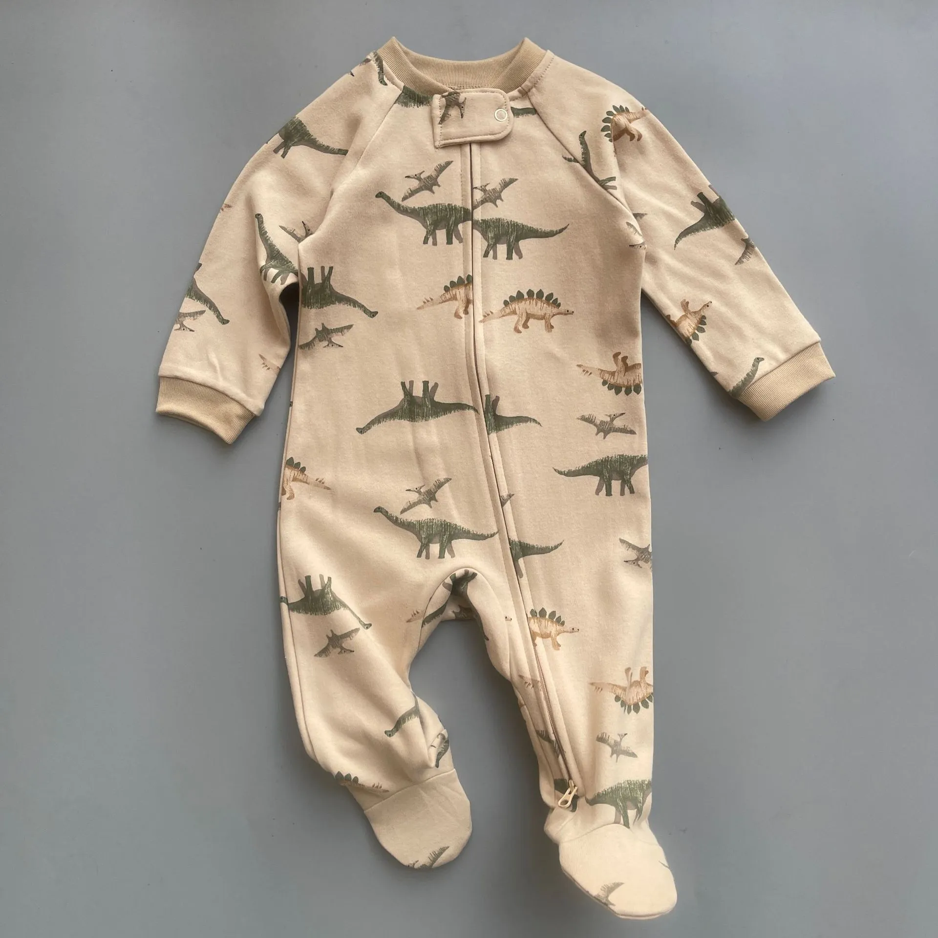 Baby Two-Way Zipper Climbing Clothes - Spring/Autumn Long Sleeve Footed Jumpsuit - Newborn Infant Sleepwear Outfit - Class A Cotton Romper thumbnail 9