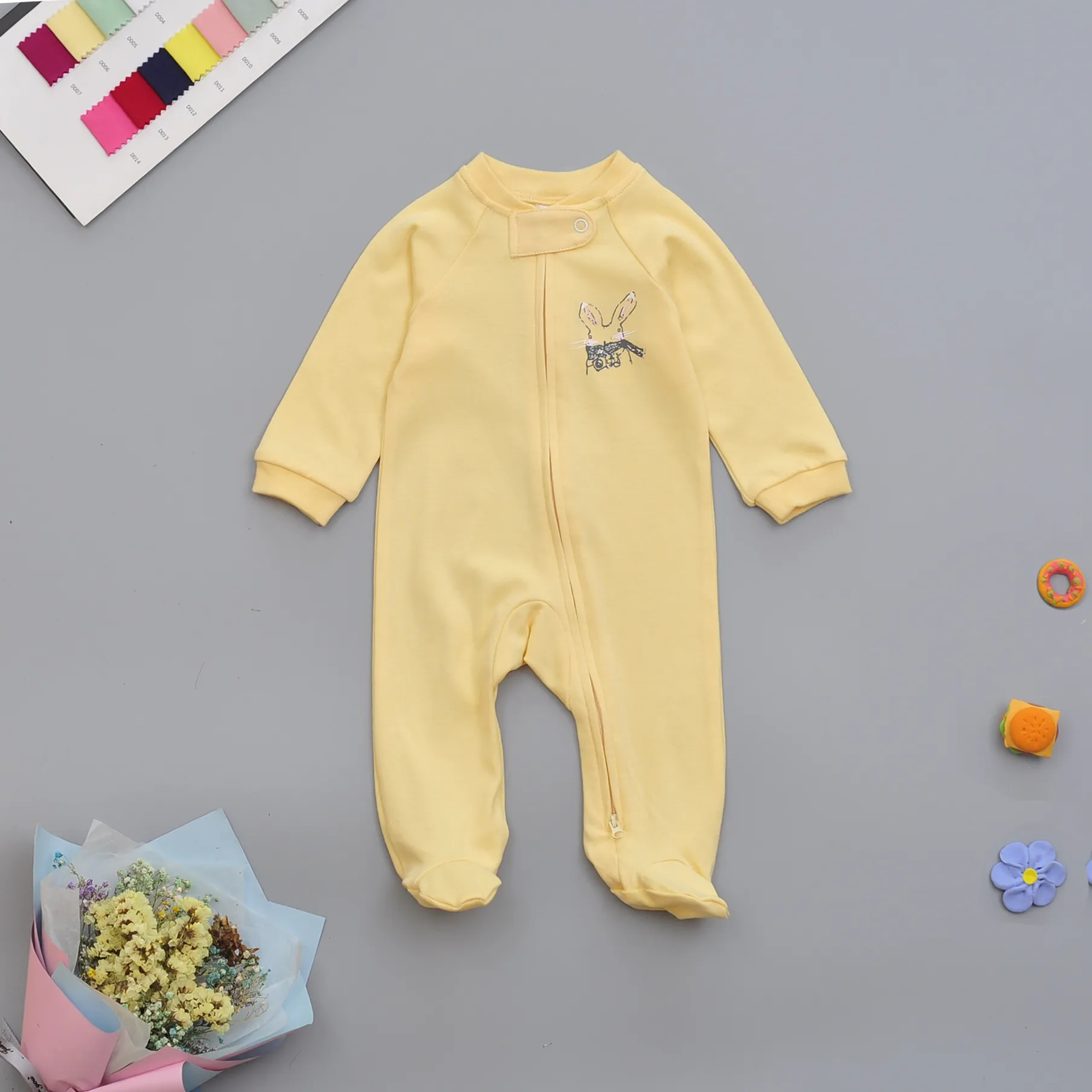 Baby Two-Way Zipper Climbing Clothes - Spring/Autumn Long Sleeve Footed Jumpsuit - Newborn Infant Sleepwear Outfit - Class A Cotton Romper thumbnail 1
