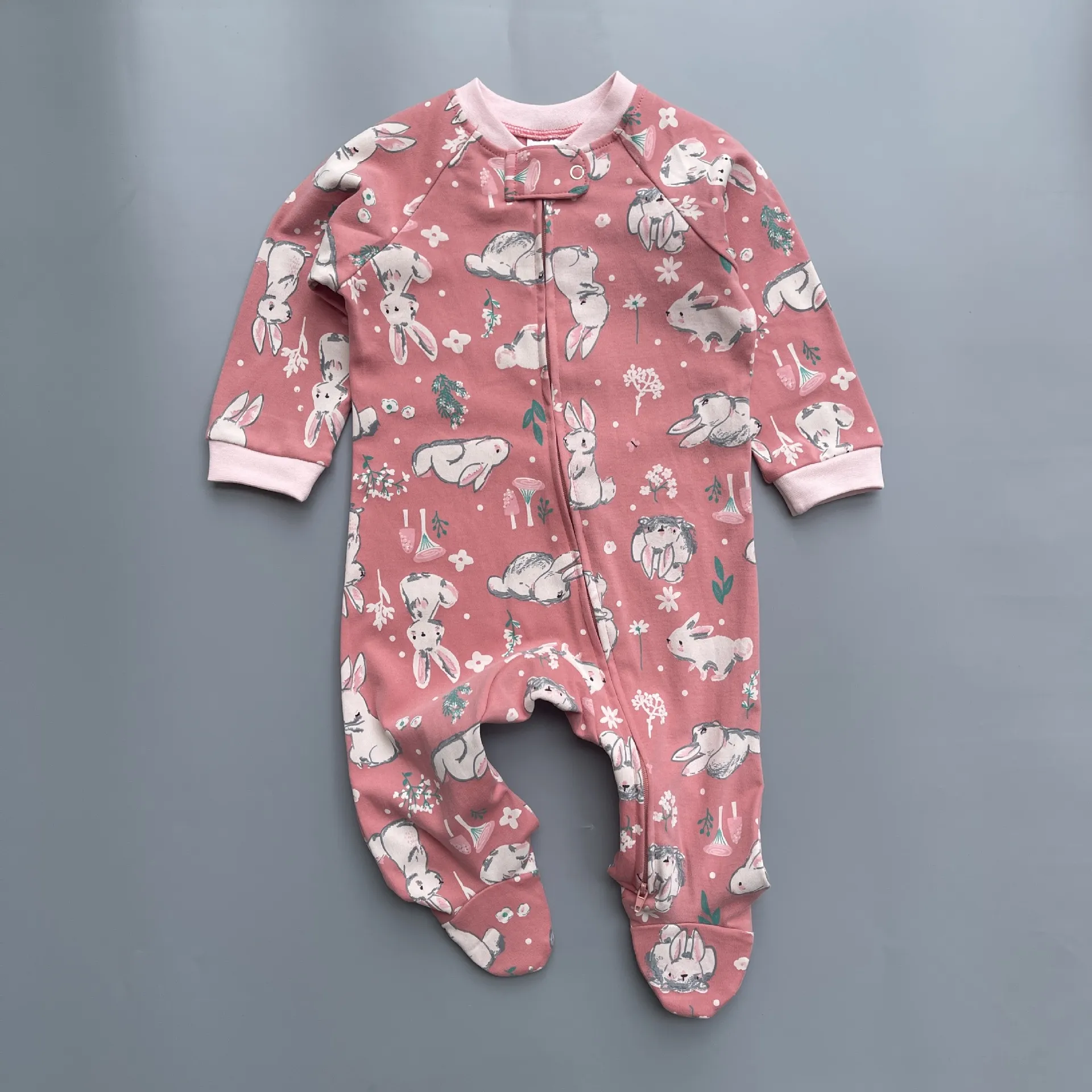 Baby Two-Way Zipper Climbing Clothes - Spring/Autumn Long Sleeve Footed Jumpsuit - Newborn Infant Sleepwear Outfit - Class A Cotton Romper thumbnail 8