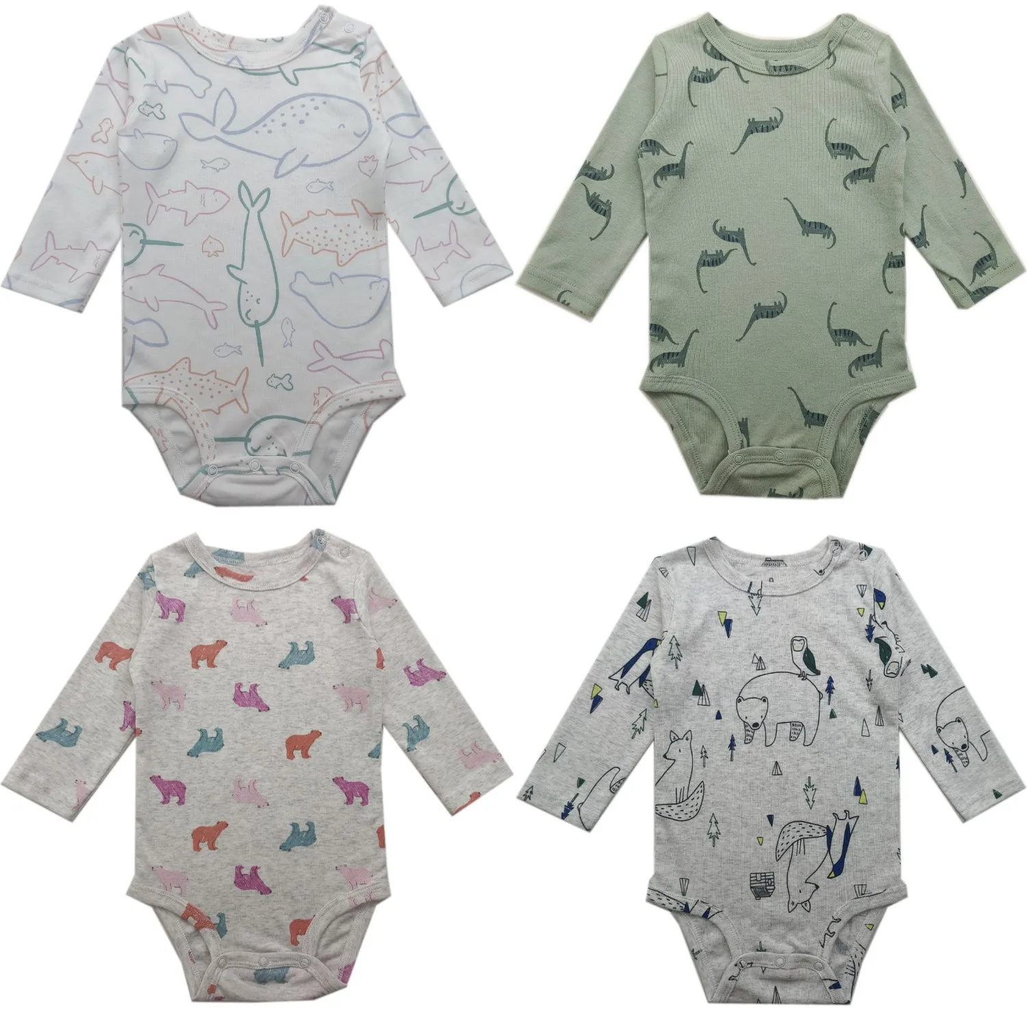 Baby Boys Girls Cotton Floral Cartoon Romper Long Sleeve Triangle Hoodie Jumpsuit Outfit Clothes Set for Infants Toddlers Kids thumbnail 1