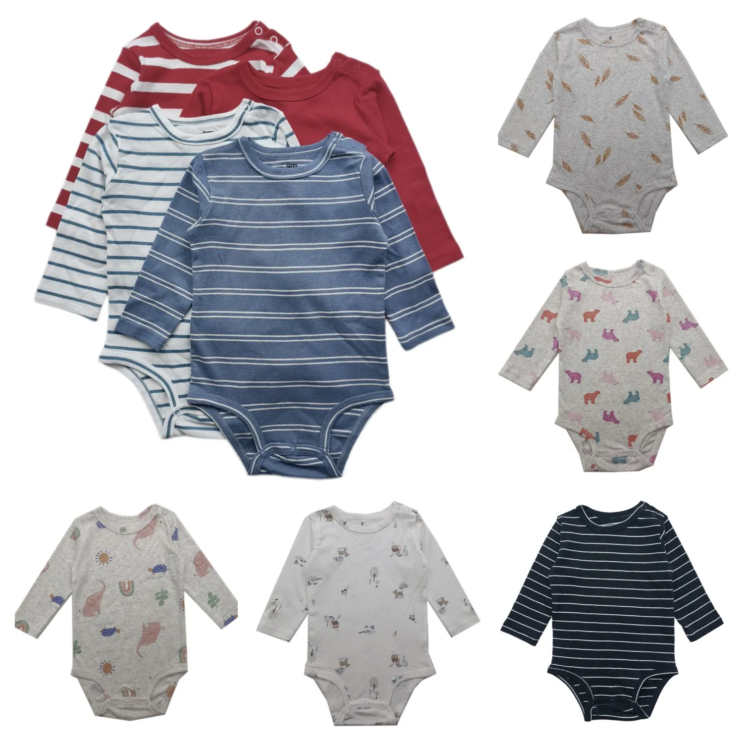 Baby Boys Girls Cotton Floral Cartoon Romper Long Sleeve Triangle Hoodie Jumpsuit Outfit Clothes Set for Infants Toddlers Kids thumbnail 2