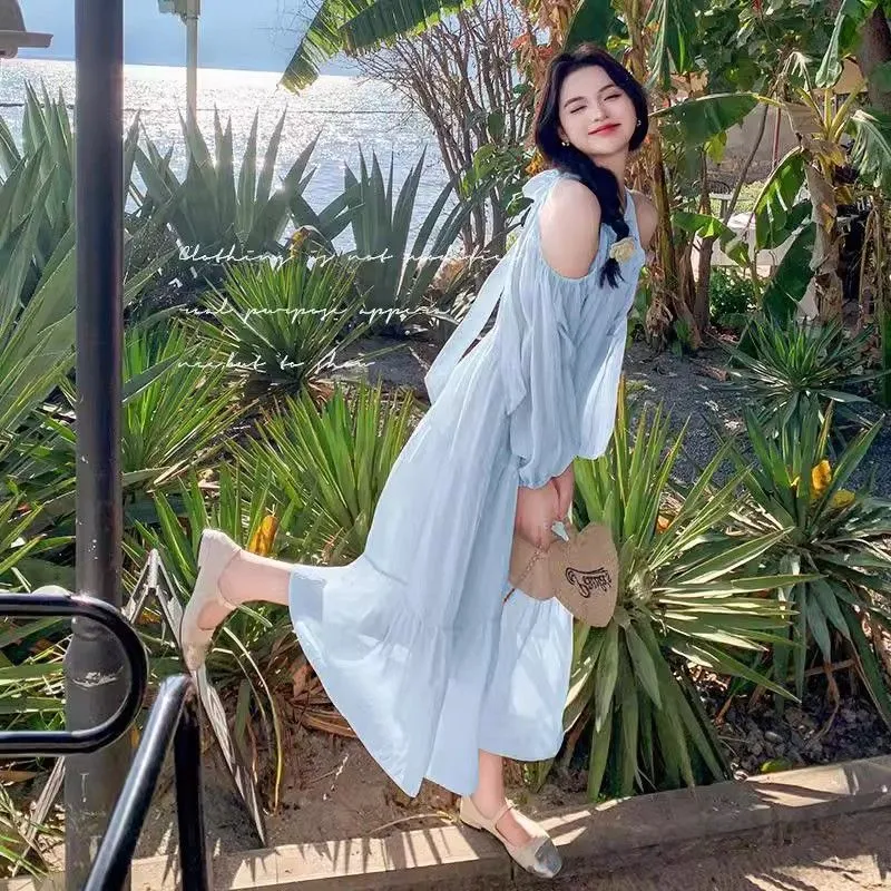 Women's Summer Beach Dress 2025 - Seaside Holiday Elegant French Style Shoulder Dress - Sweet & Gentle Vacation Outfit showcase 10