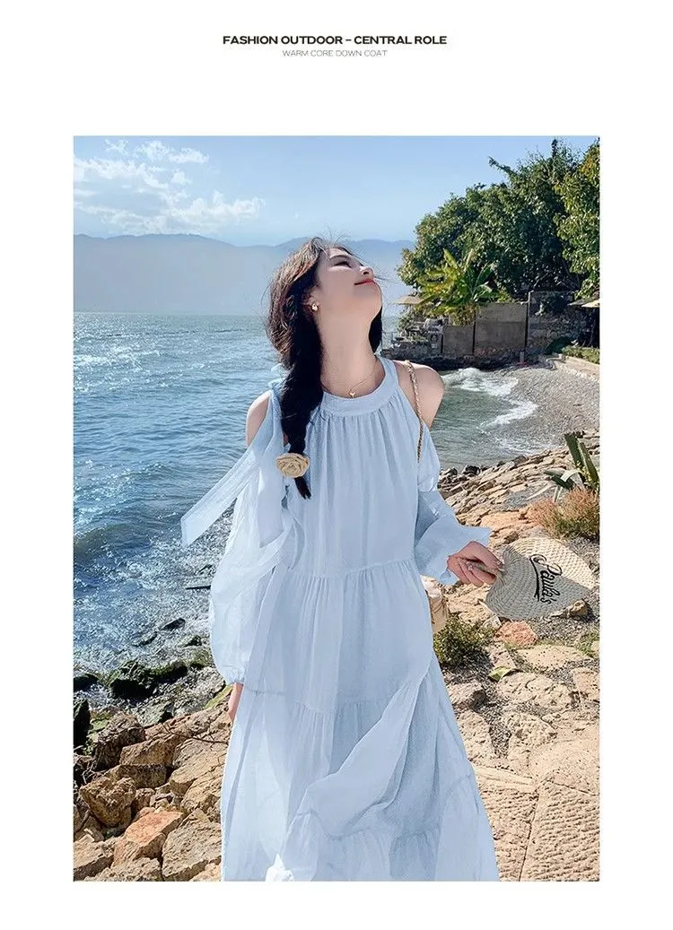 Women's Summer Beach Dress 2025 - Seaside Holiday Elegant French Style Shoulder Dress - Sweet & Gentle Vacation Outfit showcase 5