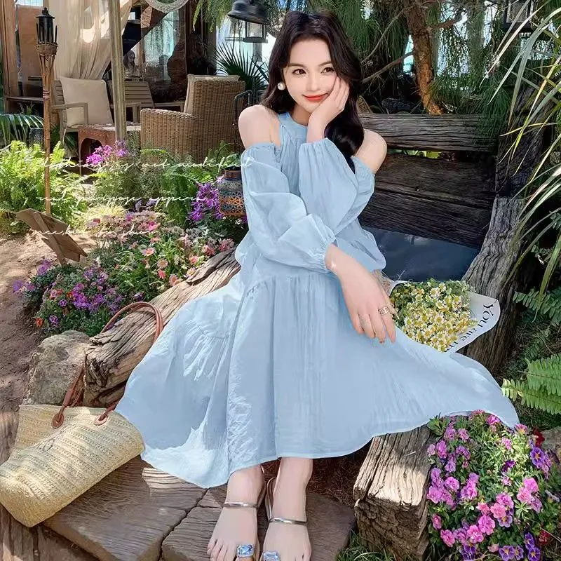 Women's Summer Beach Dress 2025 - Seaside Holiday Elegant French Style Shoulder Dress - Sweet & Gentle Vacation Outfit showcase 9