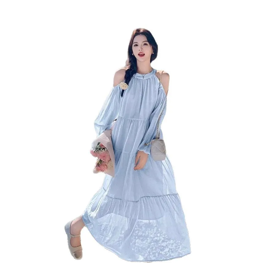 Women's Summer Beach Dress 2025 - Seaside Holiday Elegant French Style Shoulder Dress - Sweet & Gentle Vacation Outfit thumbnail 5