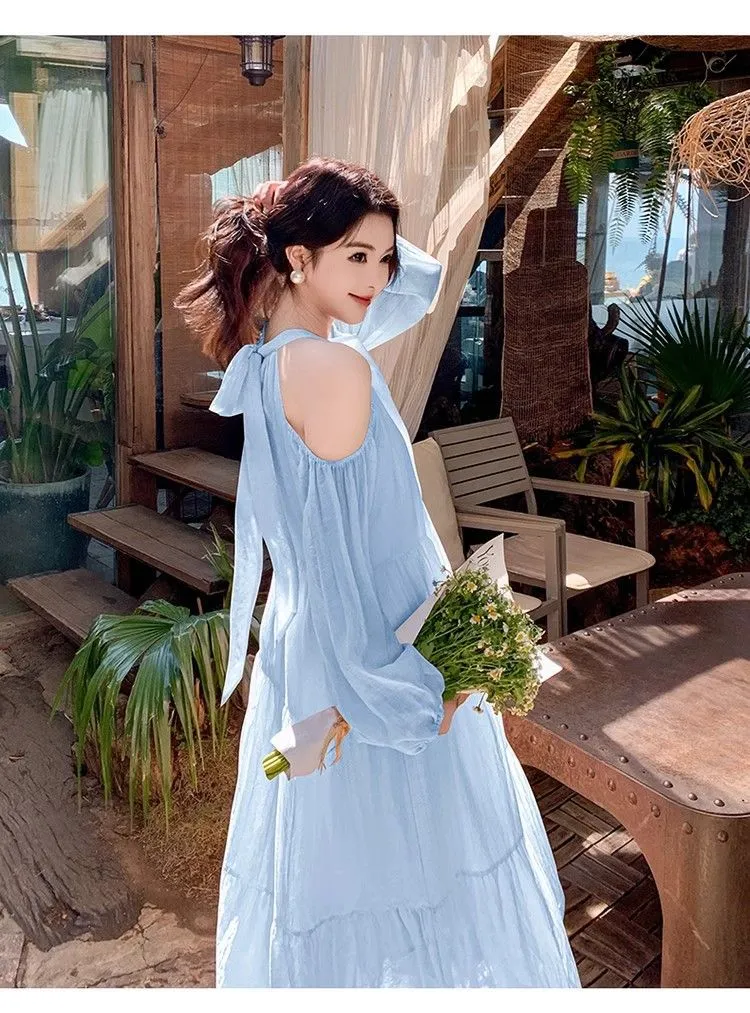 Women's Summer Beach Dress 2025 - Seaside Holiday Elegant French Style Shoulder Dress - Sweet & Gentle Vacation Outfit showcase 7