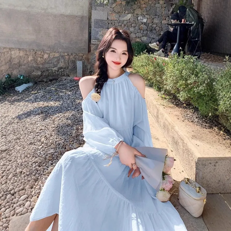 Women's Summer Beach Dress 2025 - Seaside Holiday Elegant French Style Shoulder Dress - Sweet & Gentle Vacation Outfit thumbnail 4
