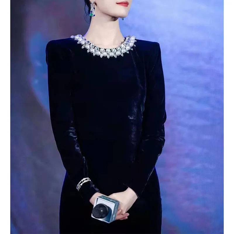 Elegant Velvet Evening Dress for Women, Long Sleeve Formal Gown, Party Banquet Maxi Dress, Ladies' Fashion showcase 3