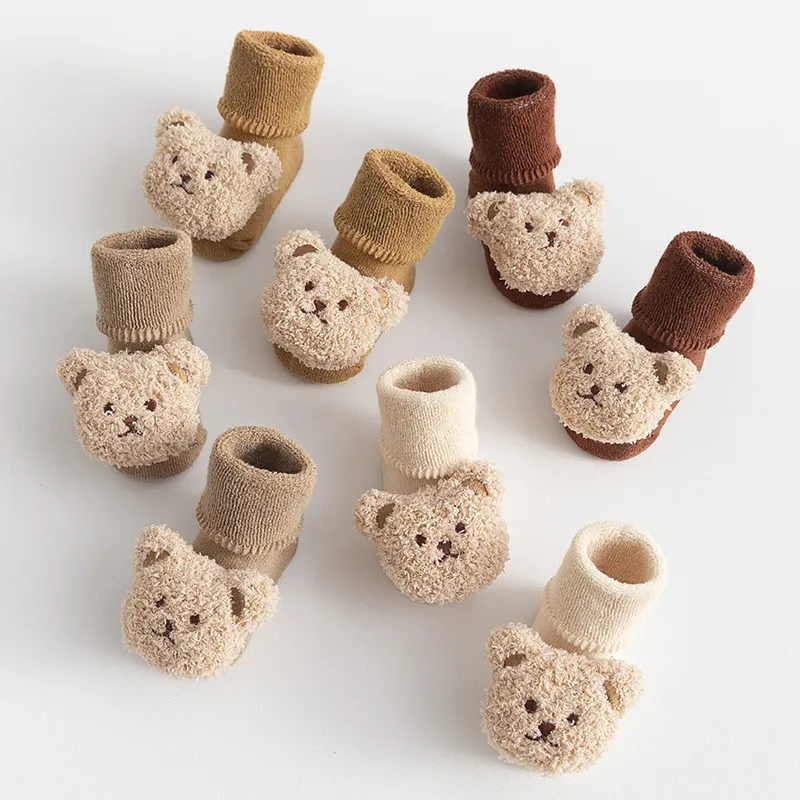 Newborn Baby Cotton Socks Shoes - Autumn Winter Terry Fleece Lined Thickened Warm Mid-Tube Toddler Floor Shoes and Socks for Infants thumbnail 1