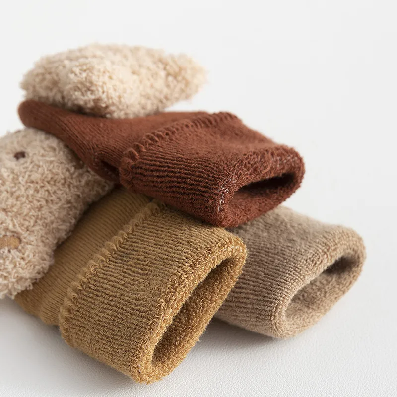 Newborn Baby Cotton Socks Shoes - Autumn Winter Terry Fleece Lined Thickened Warm Mid-Tube Toddler Floor Shoes and Socks for Infants thumbnail 3