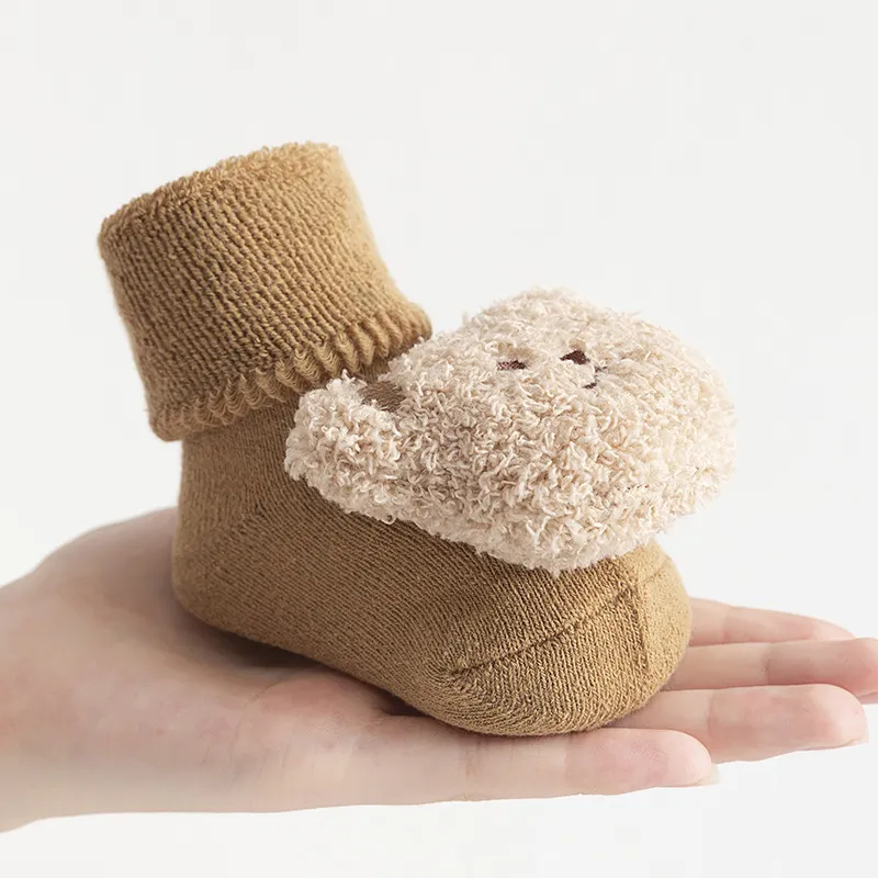 Newborn Baby Cotton Socks Shoes - Autumn Winter Terry Fleece Lined Thickened Warm Mid-Tube Toddler Floor Shoes and Socks for Infants thumbnail 2