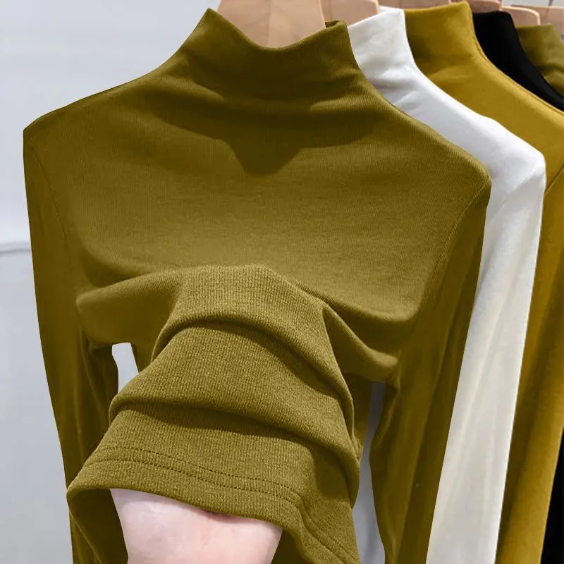 Women's Velvet Turtleneck Long Sleeve T-Shirt - Slim Fit Warm Base Layer Top for Spring, Autumn, Winter Fashion thumbnail 1