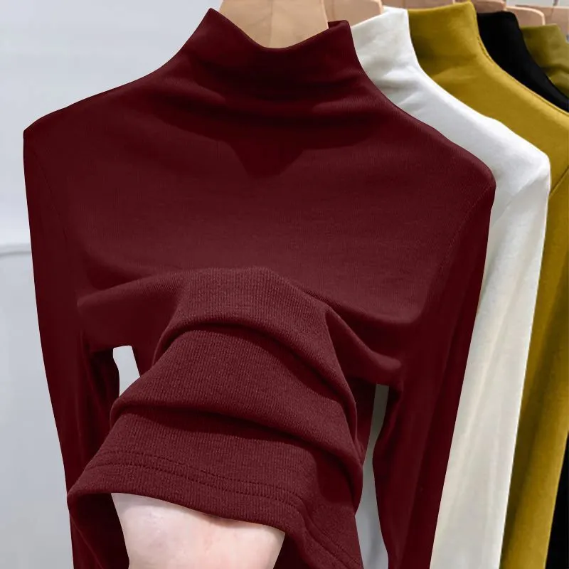 Women's Velvet Turtleneck Long Sleeve T-Shirt - Slim Fit Warm Base Layer Top for Spring, Autumn, Winter Fashion showcase 3