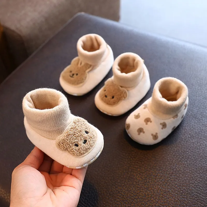 Baby First Walking Shoes Soft Sole Non-Slip Toddler Shoes 6-12 Months Cartoon Design Fabric Sole Front-Tie Floor Shoes for Infants thumbnail 1
