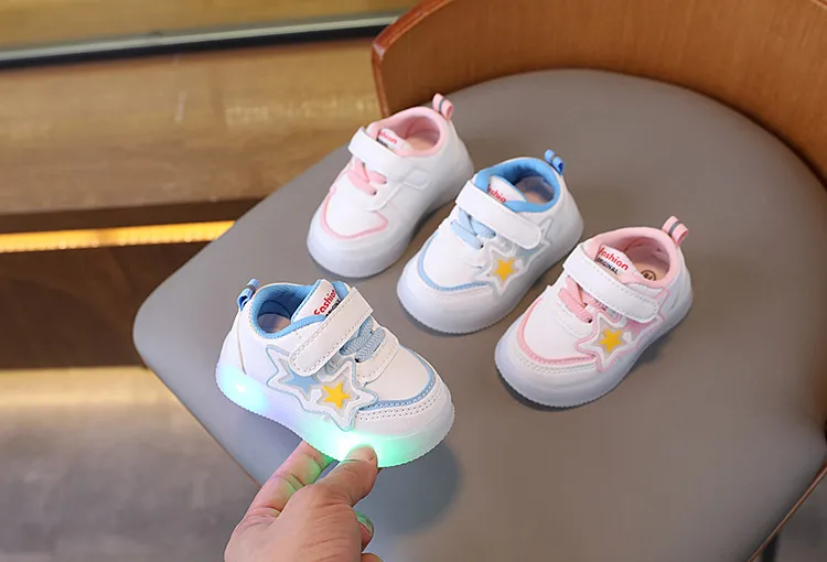Toddler Light Up Shoes - Baby First Walking Sneakers - Soft Sole Non-Slip - Infant Boys Girls - Spring Autumn White Shoes - 0-2 Years showcase 6