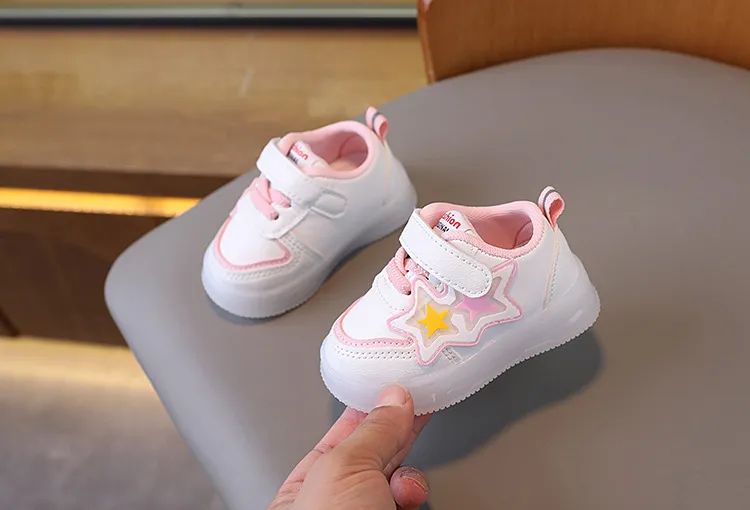 Toddler Light Up Shoes - Baby First Walking Sneakers - Soft Sole Non-Slip - Infant Boys Girls - Spring Autumn White Shoes - 0-2 Years showcase 8