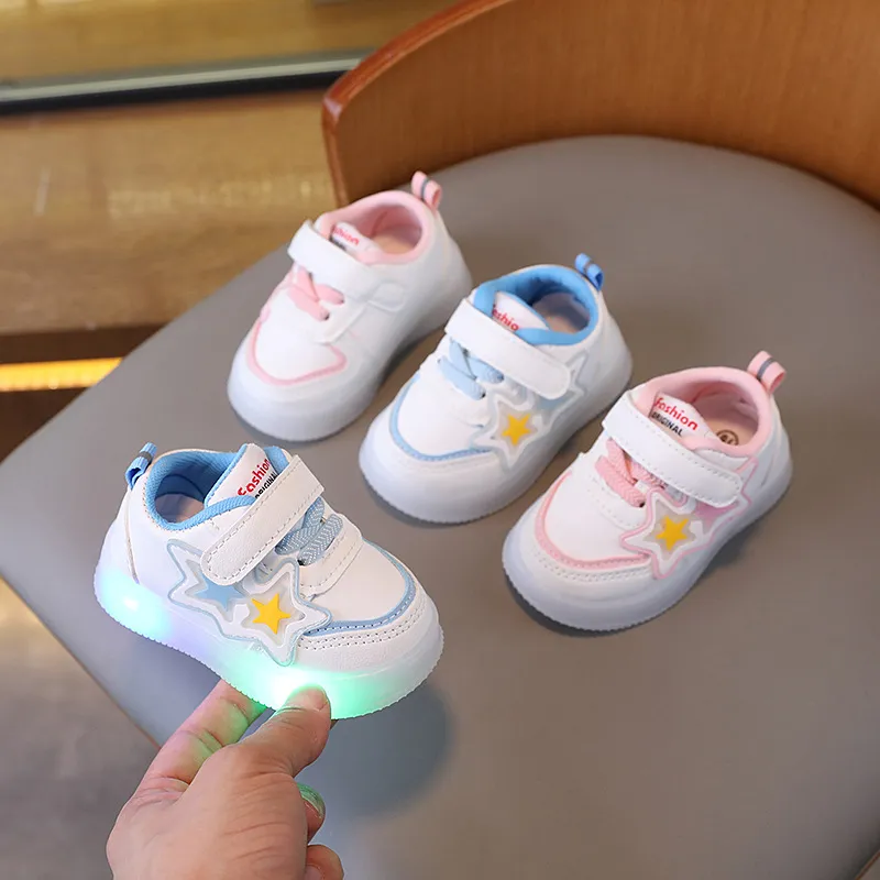 Toddler Light Up Shoes - Baby First Walking Sneakers - Soft Sole Non-Slip - Infant Boys Girls - Spring Autumn White Shoes - 0-2 Years thumbnail 4
