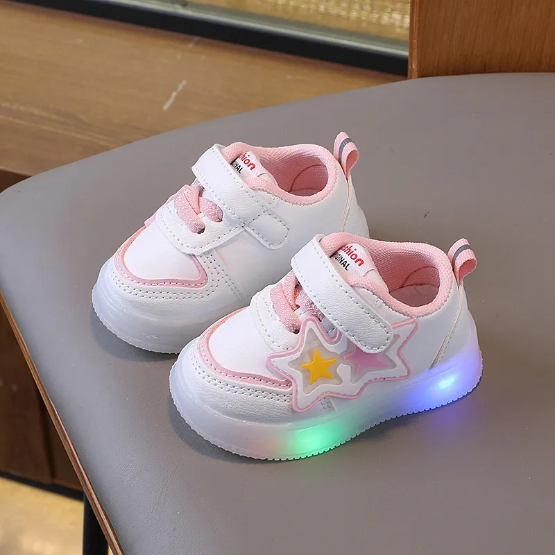 Toddler Light Up Shoes - Baby First Walking Sneakers - Soft Sole Non-Slip - Infant Boys Girls - Spring Autumn White Shoes - 0-2 Years thumbnail 3
