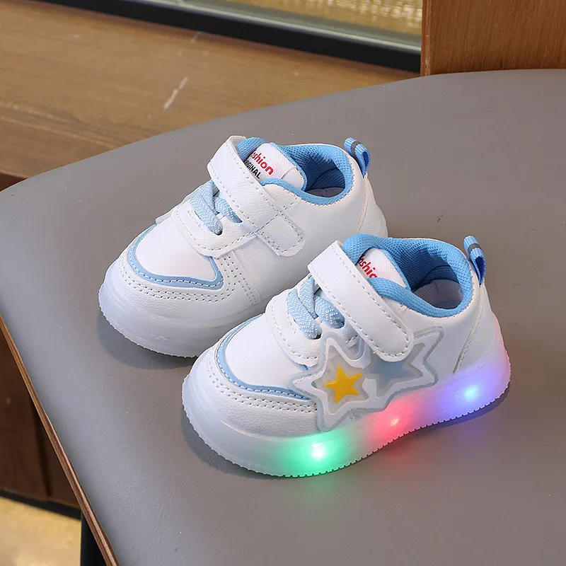 Toddler Light Up Shoes - Baby First Walking Sneakers - Soft Sole Non-Slip - Infant Boys Girls - Spring Autumn White Shoes - 0-2 Years thumbnail 2