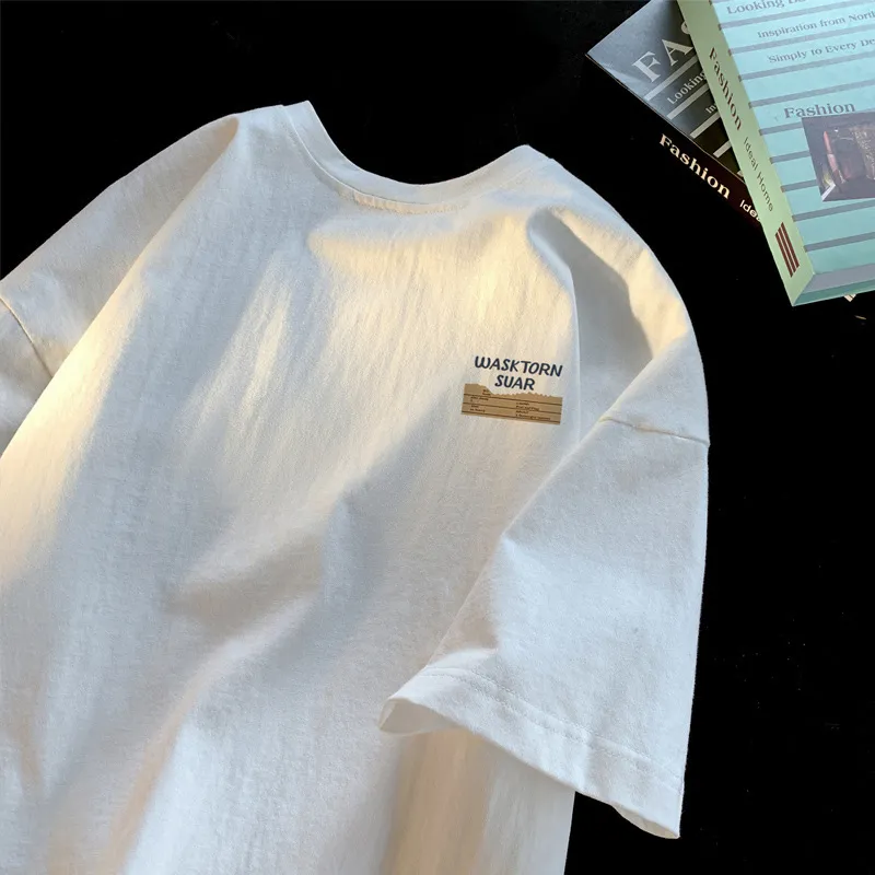 Men's Short Sleeve Cotton T-Shirt - Summer Fashion, Trendy All-Match Hong Kong Japanese American Casual Style thumbnail 9