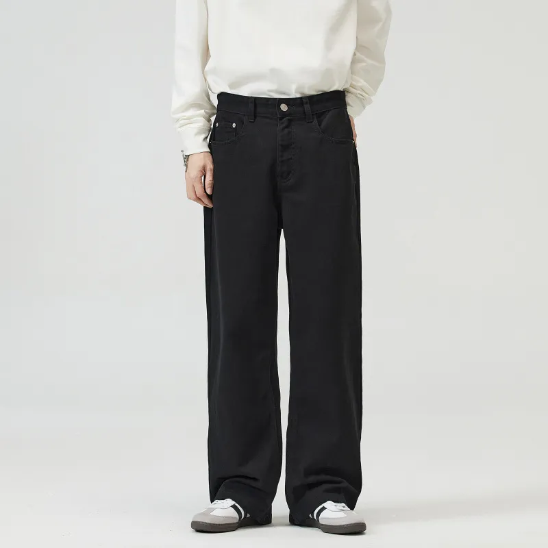 Men's Basic Simple Versatile Solid Color Jeans High-End Drapey Wide-Leg Straight Casual Pants for Men, Comfortable and Stylish thumbnail 8