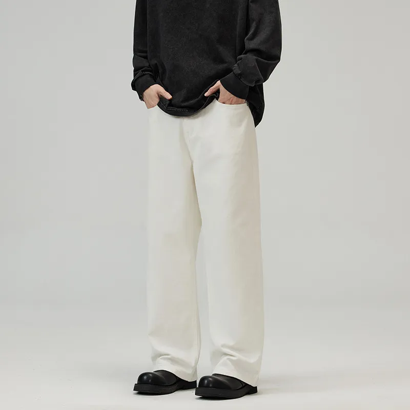 Men's Basic Simple Versatile Solid Color Jeans High-End Drapey Wide-Leg Straight Casual Pants for Men, Comfortable and Stylish thumbnail 9