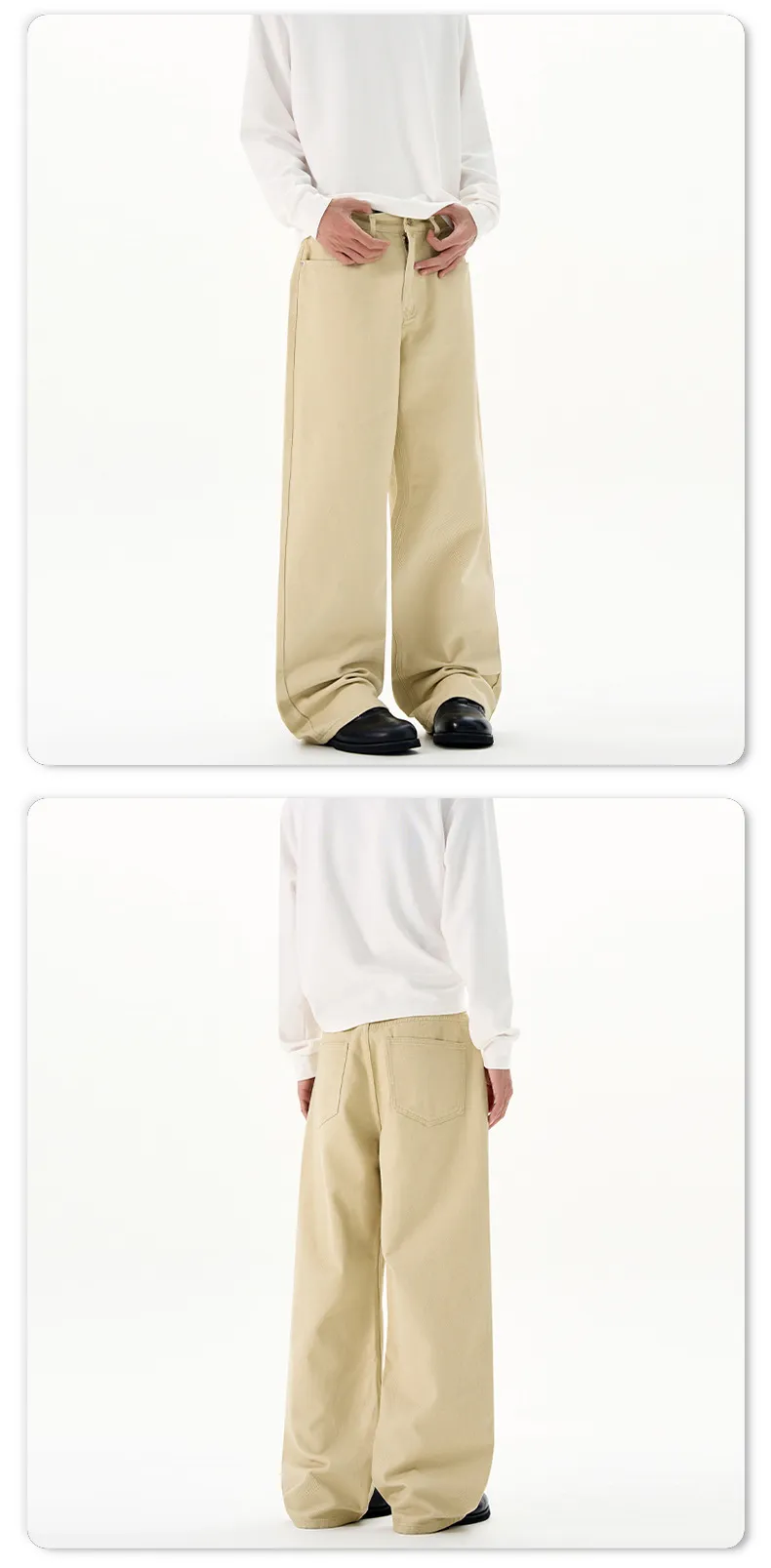 Men's Basic Simple Versatile Solid Color Jeans High-End Drapey Wide-Leg Straight Casual Pants for Men, Comfortable and Stylish showcase 18