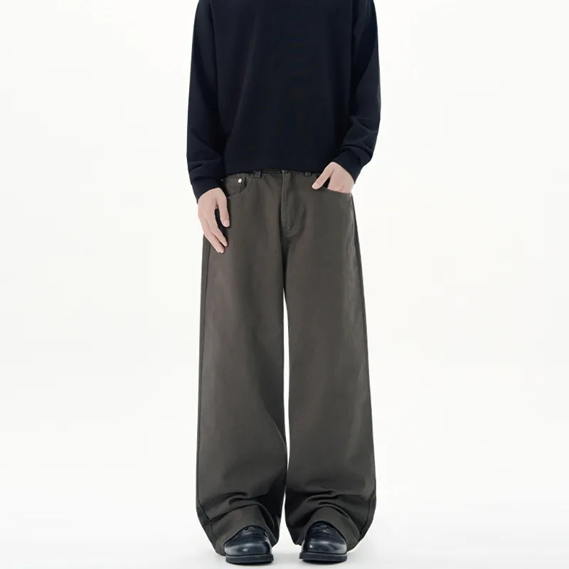 Men's Basic Simple Versatile Solid Color Jeans High-End Drapey Wide-Leg Straight Casual Pants for Men, Comfortable and Stylish thumbnail 10