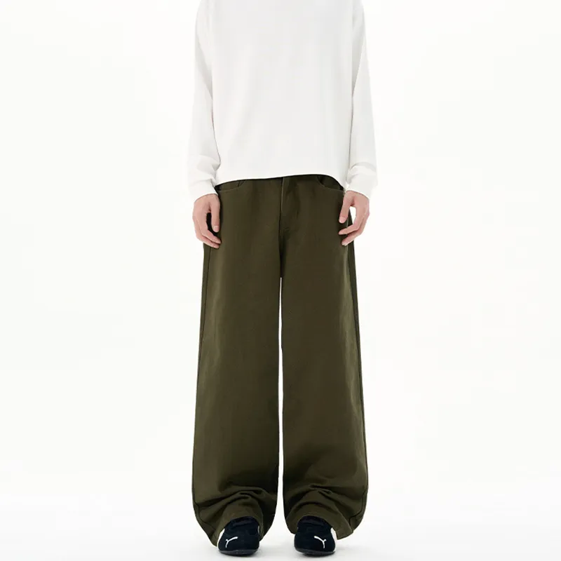 Men's Basic Simple Versatile Solid Color Jeans High-End Drapey Wide-Leg Straight Casual Pants for Men, Comfortable and Stylish thumbnail 7