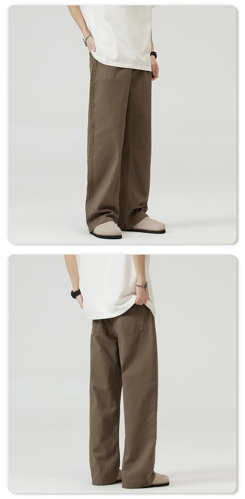 Men's Basic Simple Versatile Solid Color Jeans High-End Drapey Wide-Leg Straight Casual Pants for Men, Comfortable and Stylish showcase 14