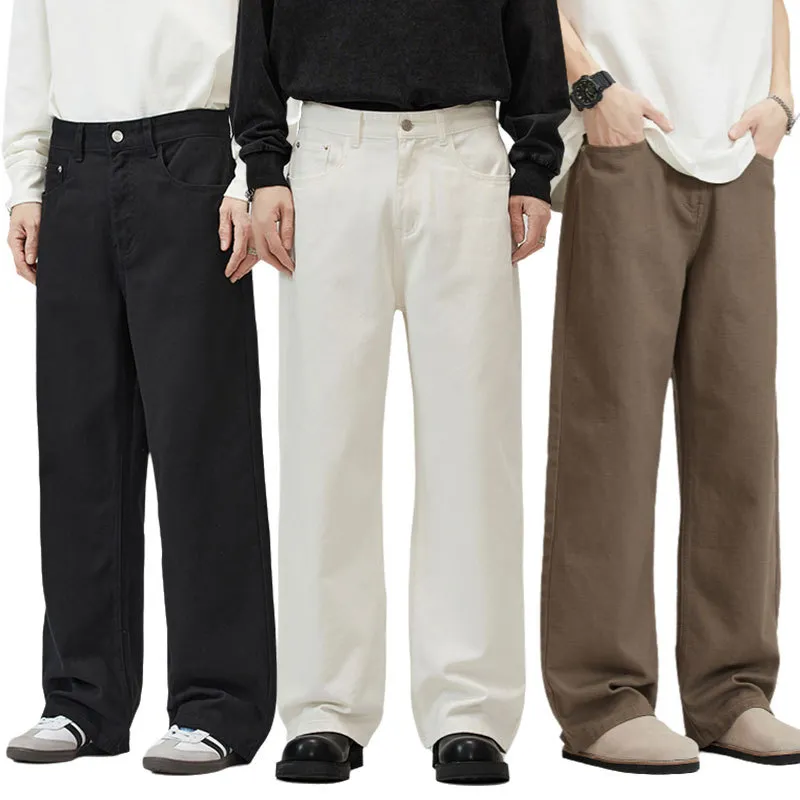Men's Basic Simple Versatile Solid Color Jeans High-End Drapey Wide-Leg Straight Casual Pants for Men, Comfortable and Stylish thumbnail 1