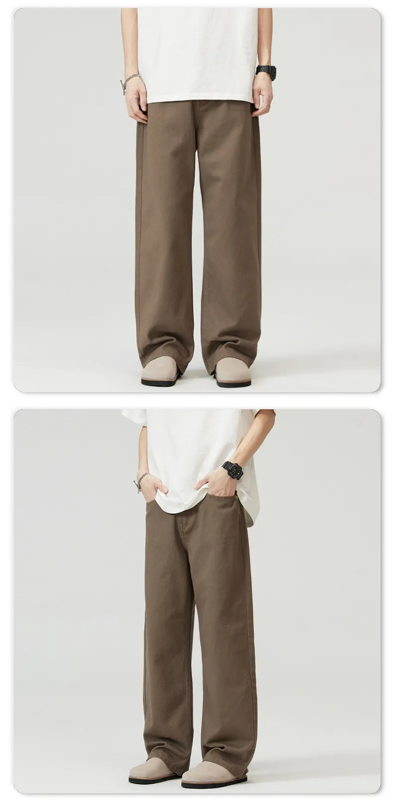 Men's Basic Simple Versatile Solid Color Jeans High-End Drapey Wide-Leg Straight Casual Pants for Men, Comfortable and Stylish showcase 13