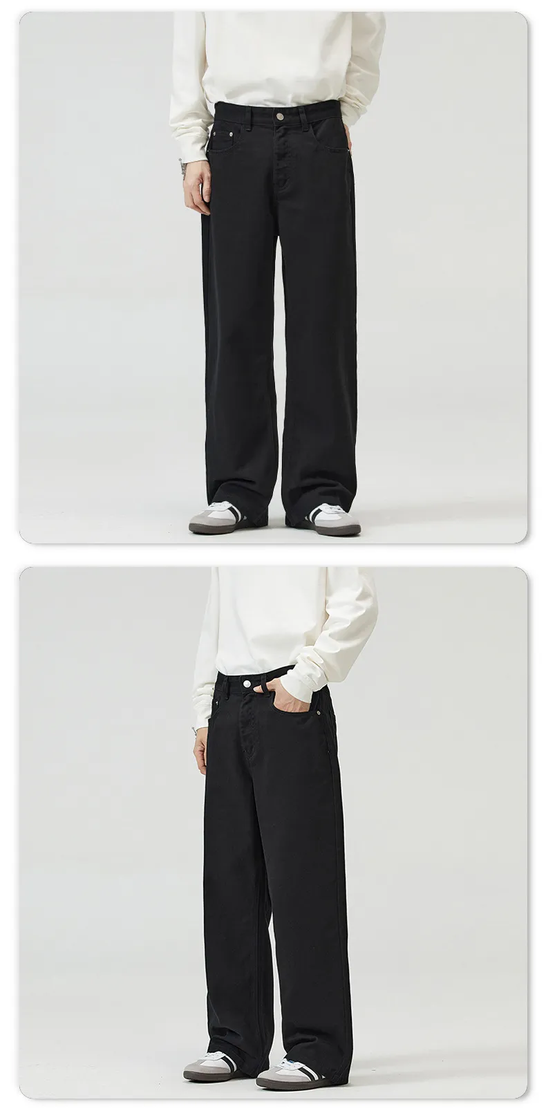 Men's Basic Simple Versatile Solid Color Jeans High-End Drapey Wide-Leg Straight Casual Pants for Men, Comfortable and Stylish showcase 15