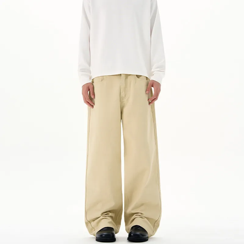 Men's Basic Simple Versatile Solid Color Jeans High-End Drapey Wide-Leg Straight Casual Pants for Men, Comfortable and Stylish thumbnail 6