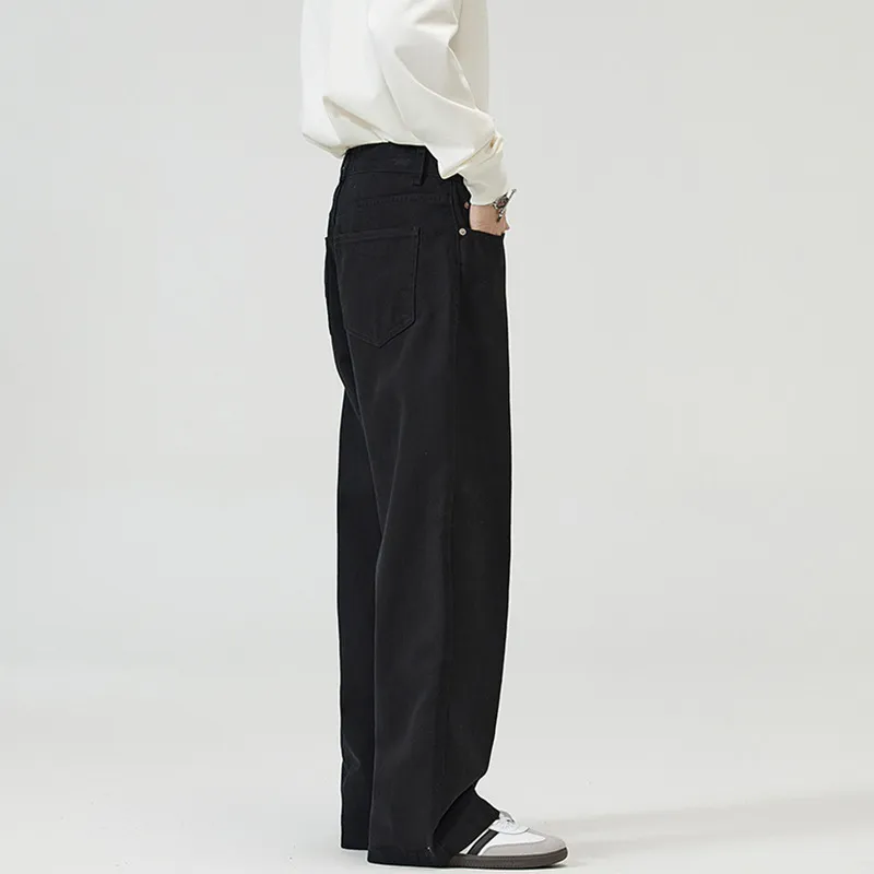 Men's Basic Simple Versatile Solid Color Jeans High-End Drapey Wide-Leg Straight Casual Pants for Men, Comfortable and Stylish thumbnail 4
