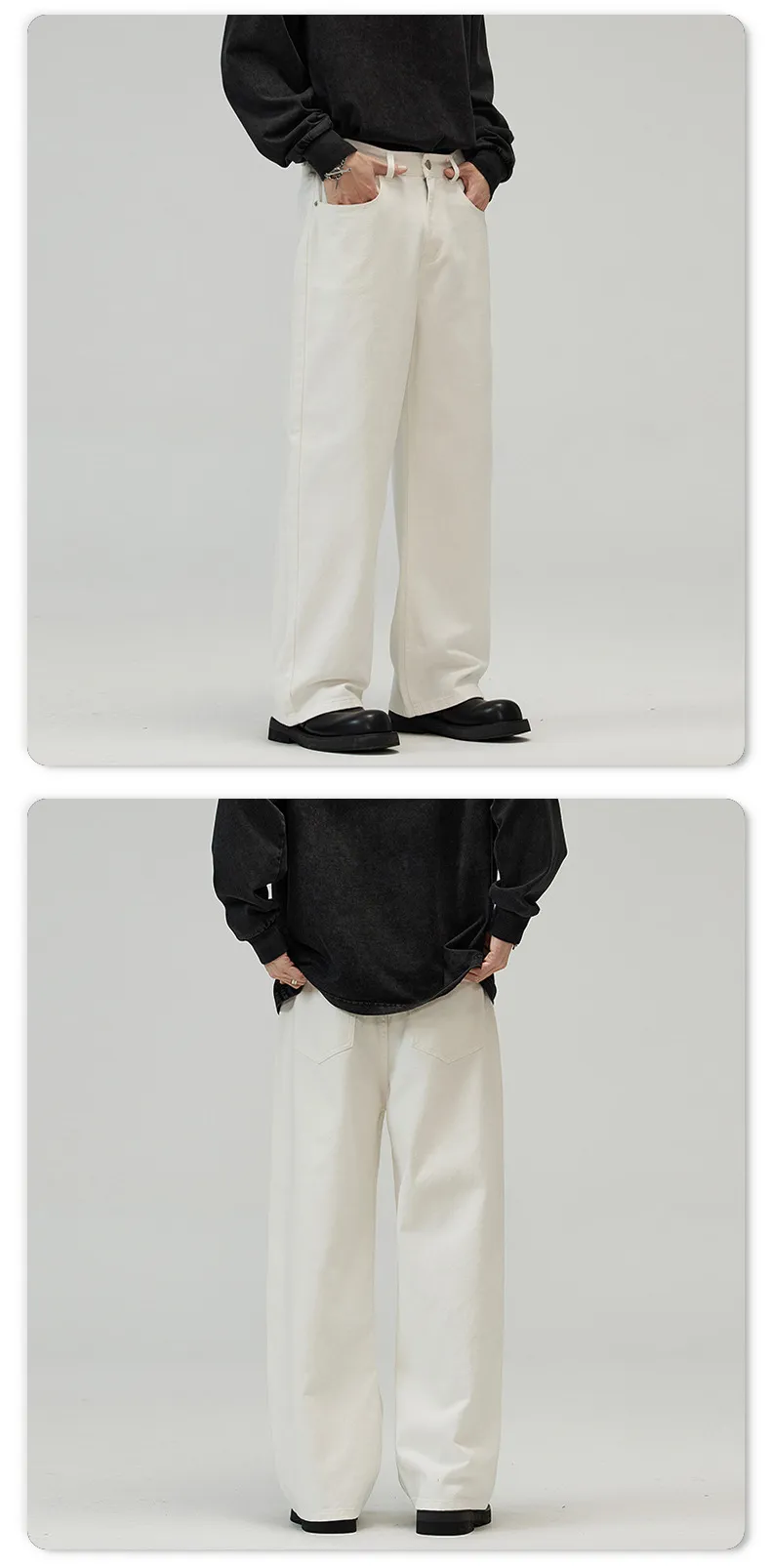 Men's Basic Simple Versatile Solid Color Jeans High-End Drapey Wide-Leg Straight Casual Pants for Men, Comfortable and Stylish showcase 12