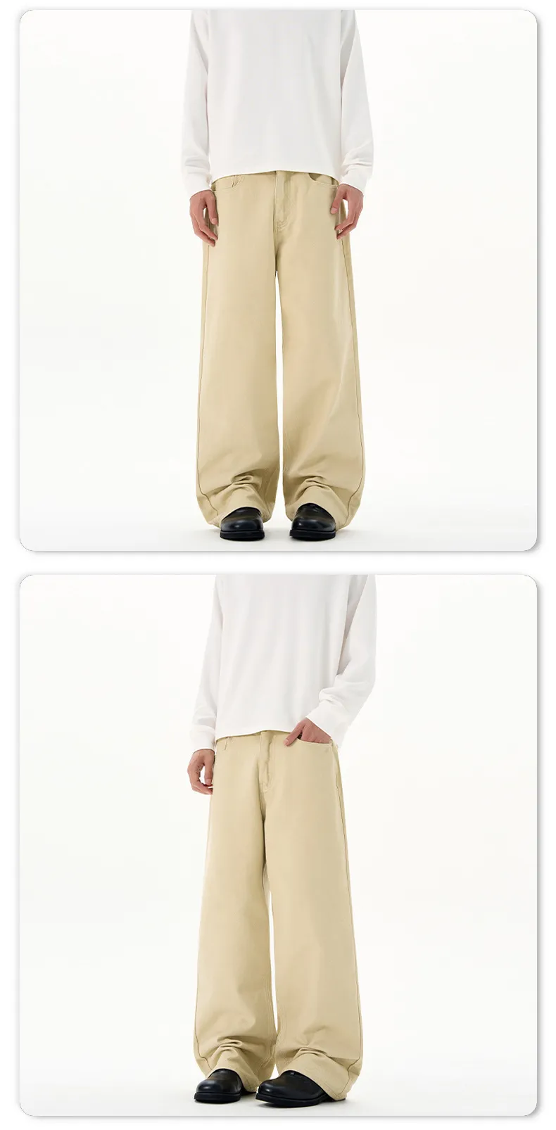 Men's Basic Simple Versatile Solid Color Jeans High-End Drapey Wide-Leg Straight Casual Pants for Men, Comfortable and Stylish showcase 17