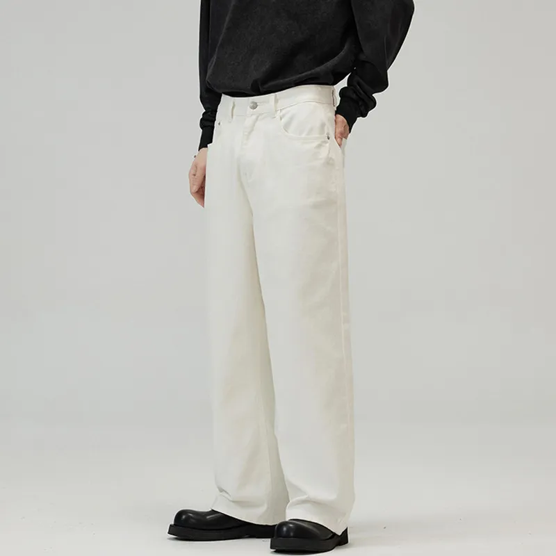 Men's Basic Simple Versatile Solid Color Jeans High-End Drapey Wide-Leg Straight Casual Pants for Men, Comfortable and Stylish thumbnail 2