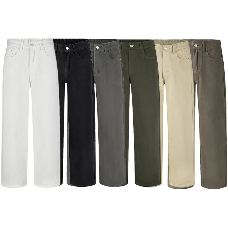 Men's Basic Simple Versatile Solid Color Jeans High-End Drapey Wide-Leg Straight Casual Pants for Men, Comfortable and Stylish thumbnail 5